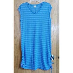T by Talbots Short Sleeve Dress Sz MP Medium Petite UPF 50 Blue Striped Tank